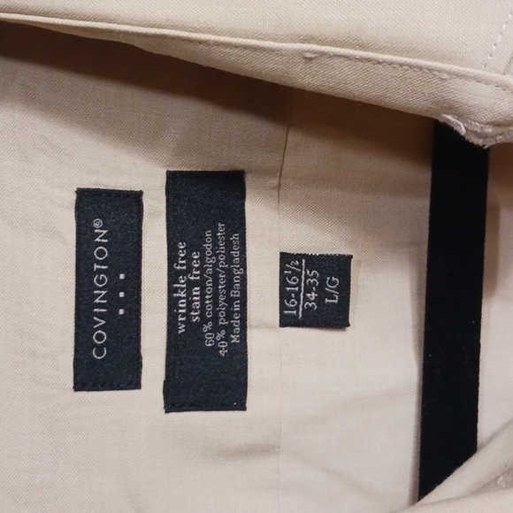 🏷5/25 16-16.5 Wrinkle Free Light Beige Long Sleeve Button Down Dress Box 17 - Picture 2 of 6